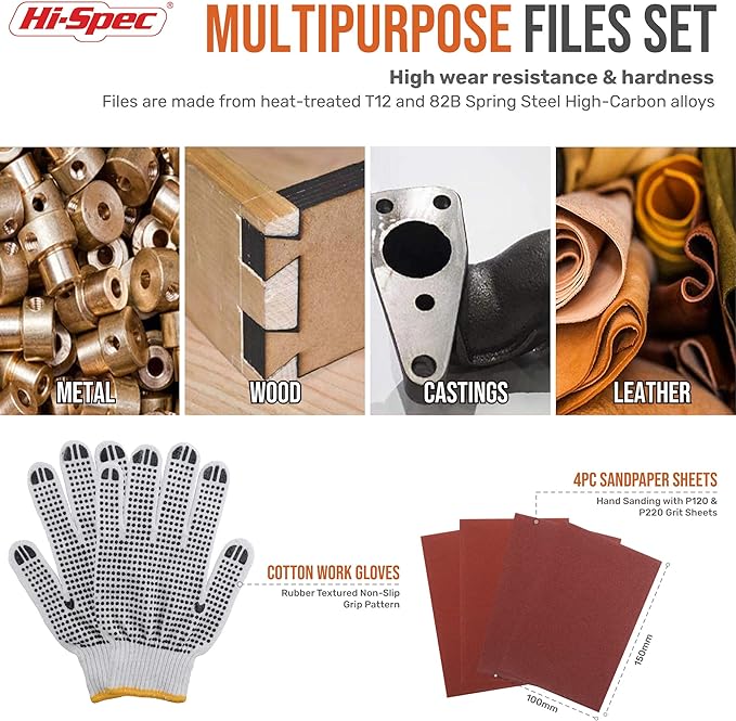 Hi-Spec 17 Piece Metal Hand & Needle File Tool Kit Set. Large & Small Mini T12 Carbon Steel Flat, Half-Round, Round & Triangle Files. Complete in a Zipper Case with a Brush