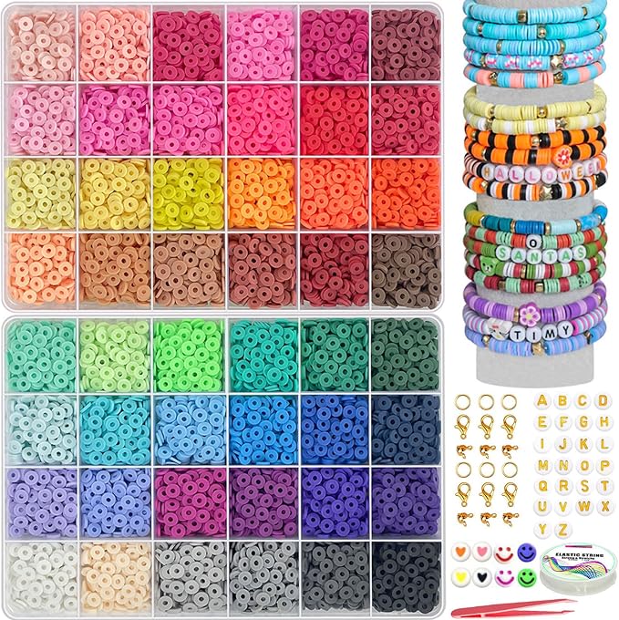 YMSDZHL 7100+PCS Clay Beads Bracelet Making Kit, 48 Color DIY Flat Preppy Beads by YMSDZHL