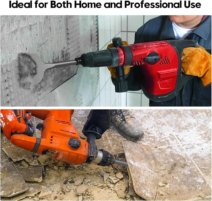 2Pcs SDS Plus Chisels Set, Flat & 20° Bent, 3” x 10” Tile Removal Bits in 40Cr Alloy Steel, Fits Most Rotary Hammers & Impact Drills, for Concrete, Tile, Stone & Other Construction Materials