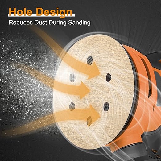 100 PCS 6 Inch Sanding Discs 150 Grit, 6 Hole Hook and Loop Round Sandpaper for Random Orbital Sander