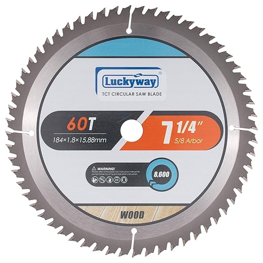 Luckyway 7-1/4 Inch 60T Finish with 5/8 Inch Arbor TCT Circular Saw Blade for Cutting Wood