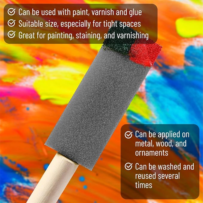 Bates- Foam Paint Brushes with Wood Handle, 1 Inch, 26 Pack, Sponge Brushes - Image 3