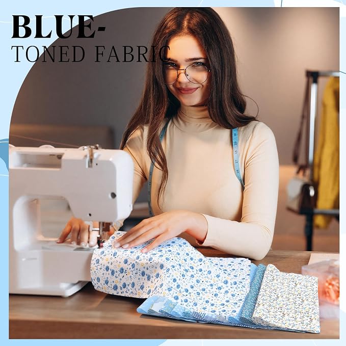 HunnmingRe 20 Pcs 10''x10'' Blue Flower Quilting Fabric Square Spring Floral - Image 4