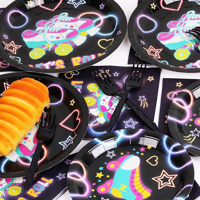 96pcs Roller Skating Party Supplies Tableware Set Retro Roller Skate Party - Image 5
