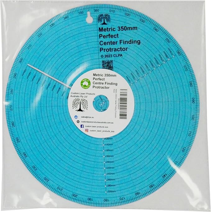 clearly printed 350mm circle center finder tool, protractor, and circle maker tool and compass for woodworking and wood turning. Find the center of timber or dowel with our center finder ruler.