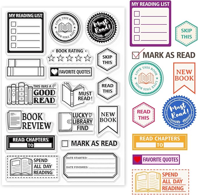 GLOBLELAND Book Reading Label Clear Stamps Mini Art Label Silicone Clear Stamp by GLOBLELAND