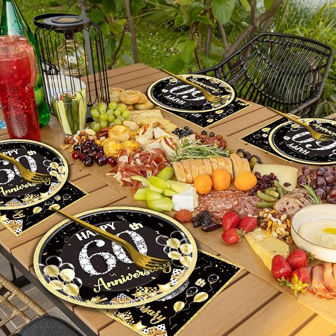 Qyeahkj 50 Guests 60th Anniversary Plates and Napkins Party Supplies 60th - Image 6