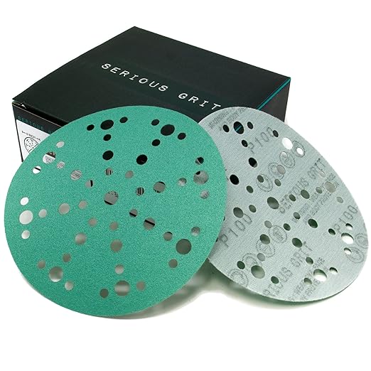 6-Inch 49-Hole 100 Grit Sanding Discs - Heavy-Duty Hook & Loop Film Discs - Sandpaper for Random Orbital Sanders - 50 Pack Box