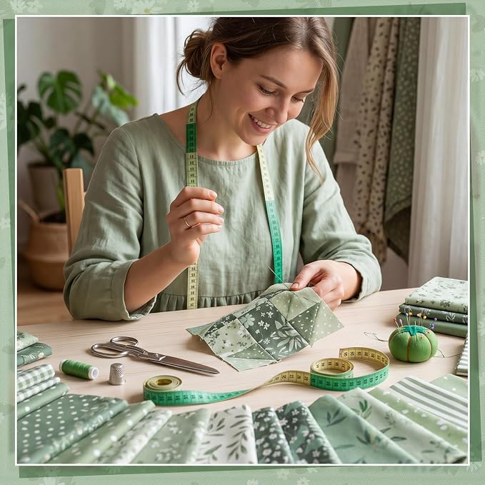 25 Pcs Sage Green Cotton Fabric Squares, 10 x 10 Inch, Precut | 25 assorted - Image 6