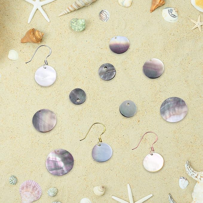 SUNNYCLUE 1 Box 40Pcs 4 Sizes Shell Charm Flat Round Natural Black Lip Seashell - Image 4