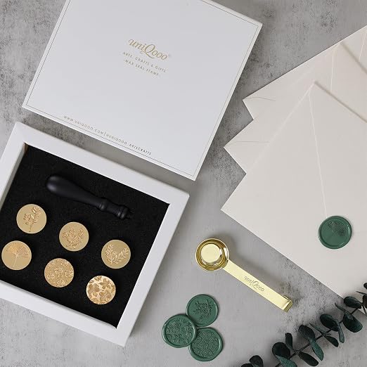 UNIQOOO 6 Pcs Wax Seal Stamp Set, Floral Stamps Botanical Sealing Stamper Kit - Image 2