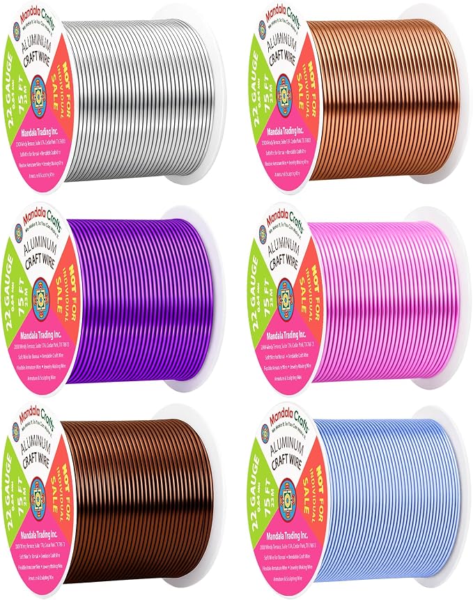 Mandala Crafts 22 GA Blue Pink Brown Assorted Anodized Aluminum Craft Wire | by MandalaCrafts