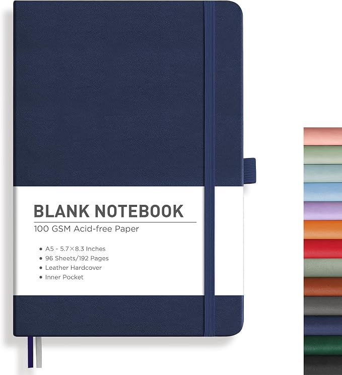 RETTACY Blank Journal Notebook, 192 Pages, A5 Medium Size | Leather Hardcover by RETTACY