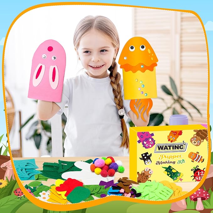WATINC 12Pcs Hand Puppet Making Kit, Art Craft Felt Sock Puppet Toys, Creative - Image 5