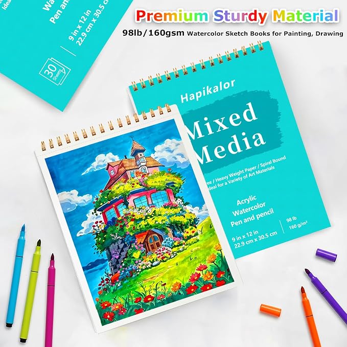 Mixed Media Sketchbook 9" x 12" Multimedia Sketchbook, Top Spiral Bound Sketch - Image 3