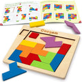 Coogam Wooden Puzzle Blocks Geometric Tangram Brain Teasers Jigsaw 3D Logic IQ by Coogam