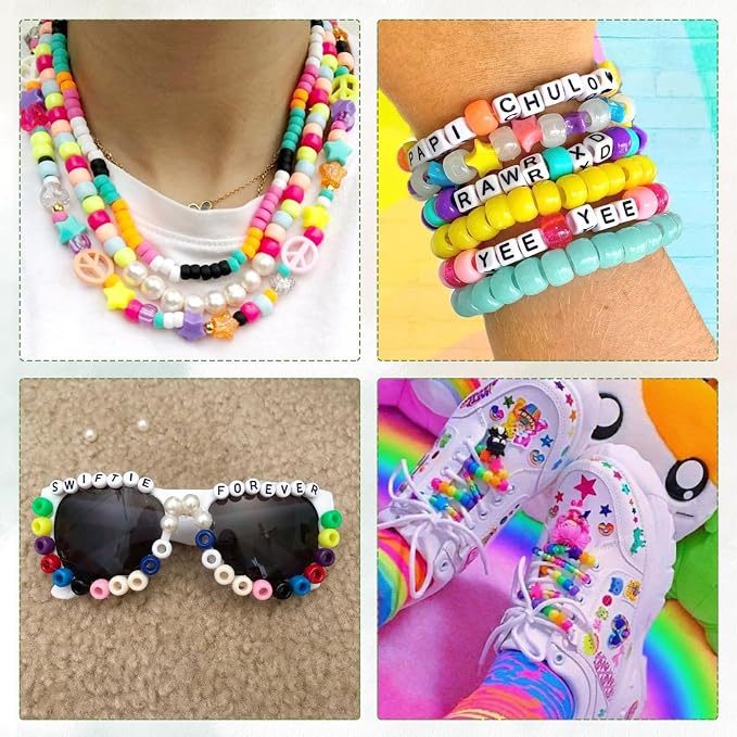QUEFE 72 Colors Pony Beads for Bracelets Making Kit, 9mm Pony Beads and Letter - Image 6