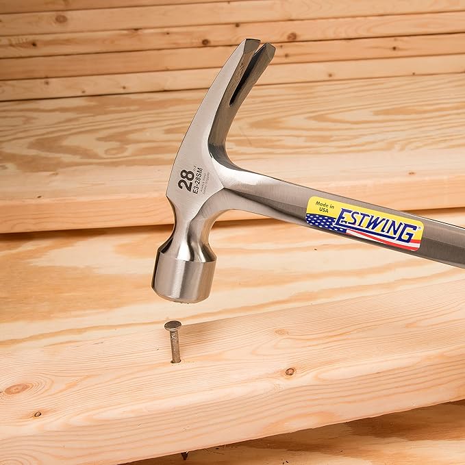 ESTWING Framing Hammer - 28 oz Long Handle Straight Rip Claw with Milled Face & Shock Reduction Grip - E3-28SM, Blue