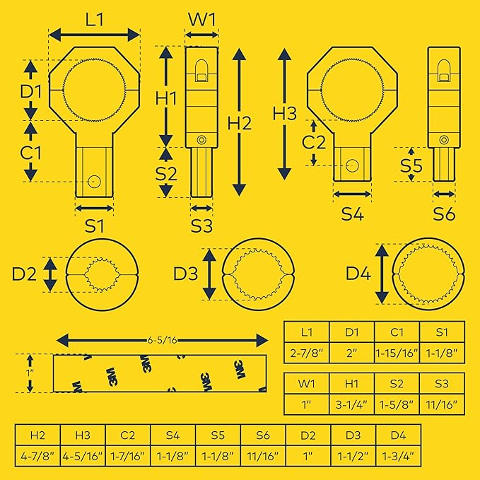 LAMPHUS Off-Road ATV UTV Light Bar Mounts Mounting Bracket Clamp Kits [1"/1.5"/1.75"/2" Inch] [360-Degree] [2 x Stud Size] Aluminium Unit Bull Roll Cage Clamps Mount