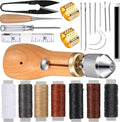 Maeysiph Sewing Awl Kit, Portable Stitching Awl Tool, with Instructions Tape Measure Screw Driver Leather Stitching Needles Wax Wire, Leather Repair Kit for Furniture 25 Pcs for Sewing DIY Craft