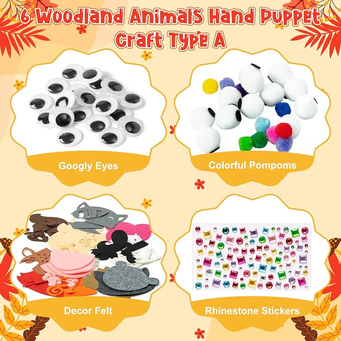WATINC 6Pcs Hand Puppet Making Kit, Art Craft Felt Sock Puppet Toys, Creative - Image 2