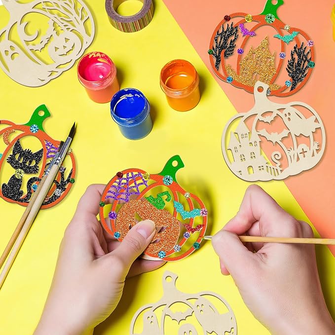 80PCS Wooden Halloween Decoration Pumpkins Ornaments to Paint Happy Halloween - Image 3