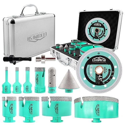 Tile Hole Saw Kit for Porcelain Tile-(6/8/10/25/35/50/75/125mm+Finger Bit+Chamfer Bit+Adapter+Tile Blade) Diamond Tile Drill Bits Precision Cutting for Ceramic Marble Granite,5/8"-11 Thread