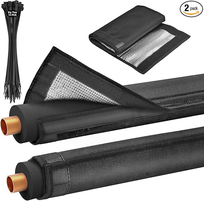 2PCS HVAC Copper Pipe Insulation Cover 3FT, 36×10.2 Inch with 15 Zip Ties 3-Layer 600D Oxford HVAC Line Insulation Sleeve for Outdoor, AC Pipe Insulation for Central Air Conditioning and Mini Splits