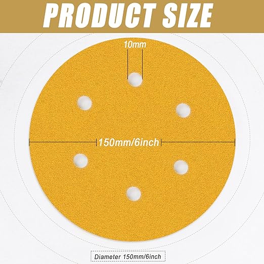 6 Inch - 6 Hole Hook and Loop Sanding Discs 180 Grit, Random Orbital Sandpaper for Automotive and Woodworking - 100 Pack