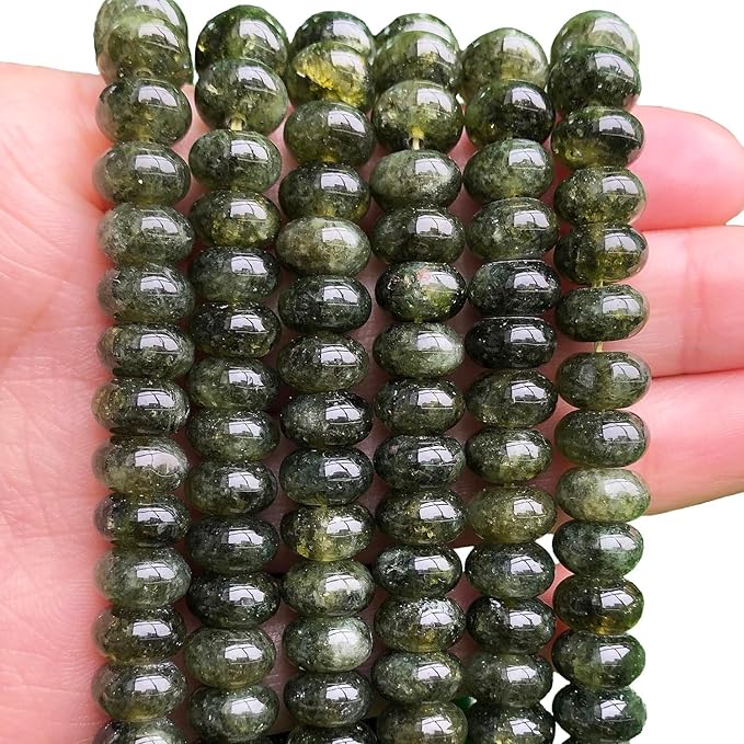 Songxi 5x8mm Natural Dark Green Colored Jade Stone Rondelle Beads, Gemstone by SongXi