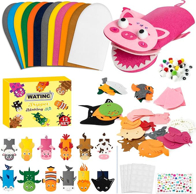 WATINC 12Pcs Hand Puppet Making Kit, Art Craft Felt Sock Puppet Toys, Creative by WATINC