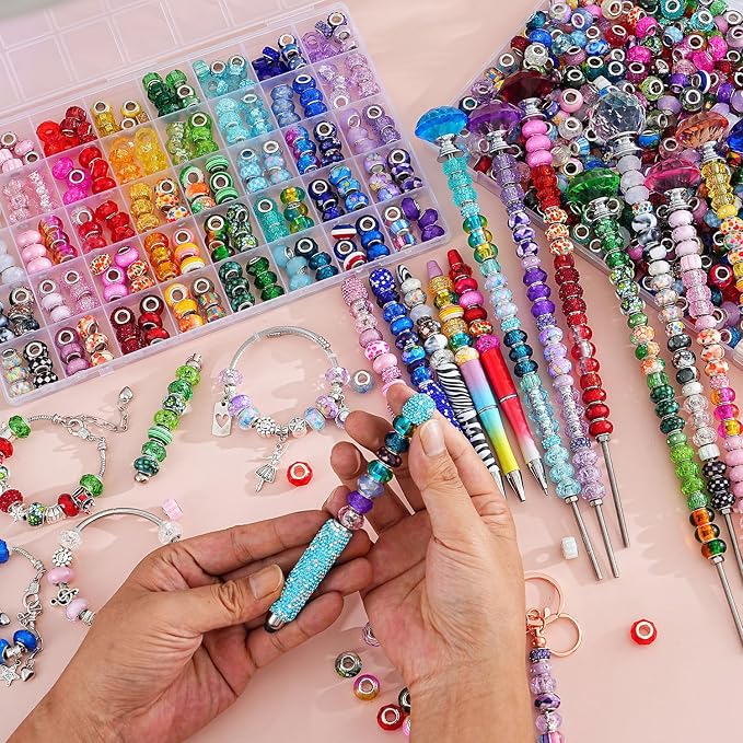 Aipridy European Large Hole Beads, Colorful Glass Charm Beads Set - Image 3