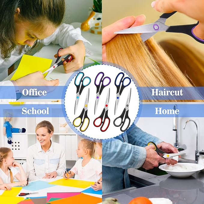 Scissors Set of 24-Pack, 8" Scissors All Purpose Comfort-Grip Handles Sharp Scissor for Office Home School Craft Sewing Fabric Supplies, High/Middle School Student Teacher, Right/Left Hand