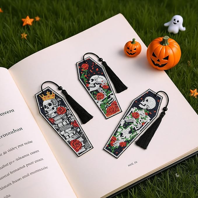 8 Pcs Gothic Skeleton Diamond Art Bookmarks Kit, Skull Halloween Diamond - Image 7
