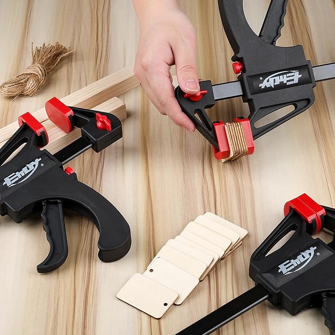 Bar Clamps for Woodworking, One-Handed Clamp/Spreader, 6-Inch Wood Clamps Set, Light-Duty Quick-Change F Clamp with 130 lbs Load Limit, 4-Pack