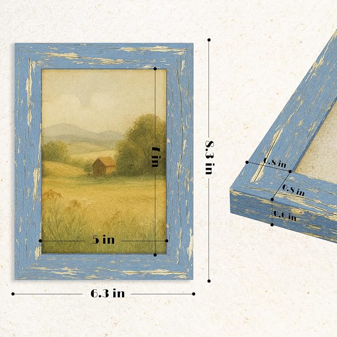 puthiac 5x7 Rustic Farmhouse Picture Frame, Denim Blue, 1 Pack | Distressed MDF - Image 5