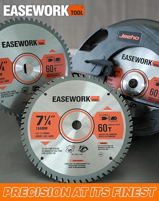 EASEWORK 7-1/4 Inch Circular Saw Blade, 60T, 5/8" Arbor, ATB TCT, 3-Pack, Ultra-Fine Finishing for Softwood & Hardwood Crosscutting, Fits DEWALT DCS570B, DCS577B, DWA171460, Diablo D0760A