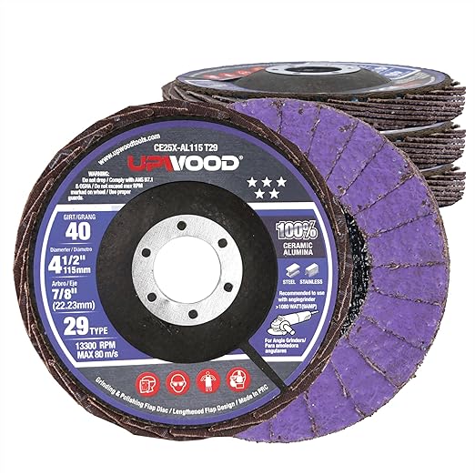 5-Pack 4.5" x 7/8" Ceramic Flap Disc, 40 Grit, Bevel Type #29, Premium Industrial Grade, High-Performance Angle Grinder Grinding Wheel for Edge Grinding - Purple