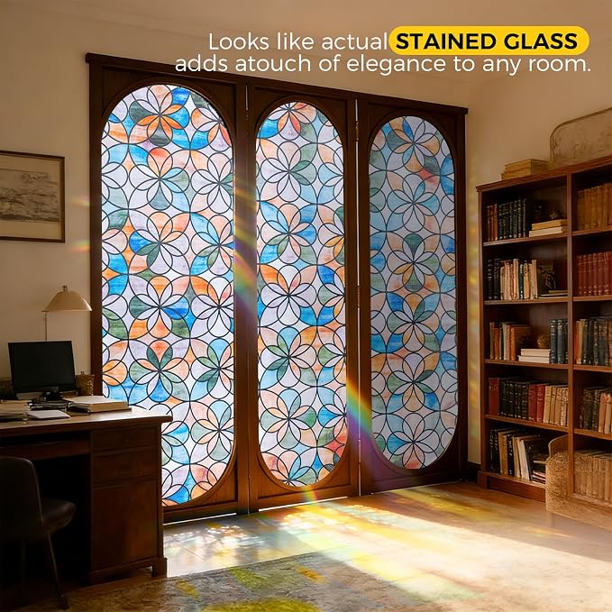 OHTMERU 3D Stained Glass Window Privacy Film, Heat Control UV Blocking Static - Image 2
