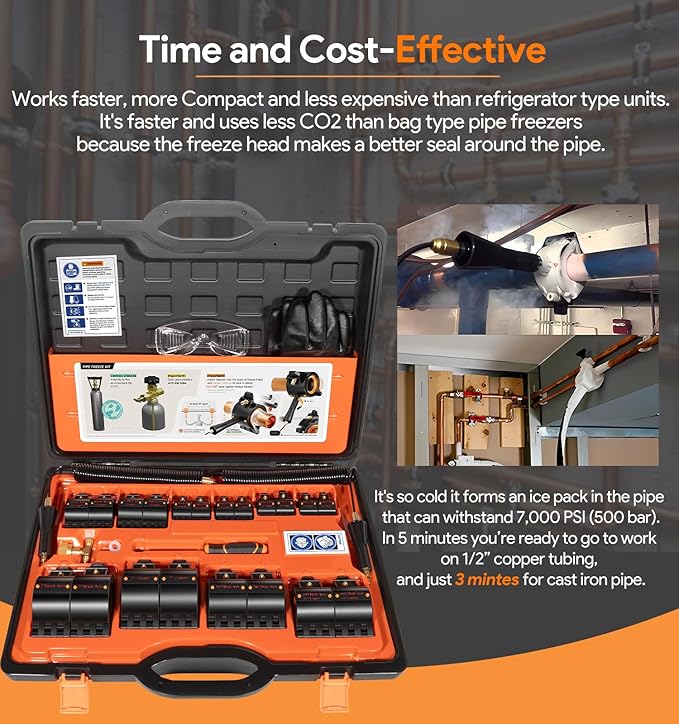 CST2 General Cold-Shot Pipe Freeze Kit - Upgraded CO2 Water Pipe Plumbing Line Freezing Repair Kit from 1/8" to 2" for Copper Steel Aluminum Cast Iron