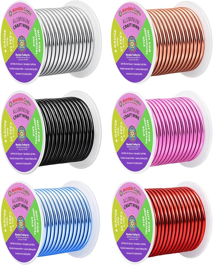 Mandala Crafts 8 GA Red Copper Black Assorted Anodized Aluminum Craft Wire | by MandalaCrafts
