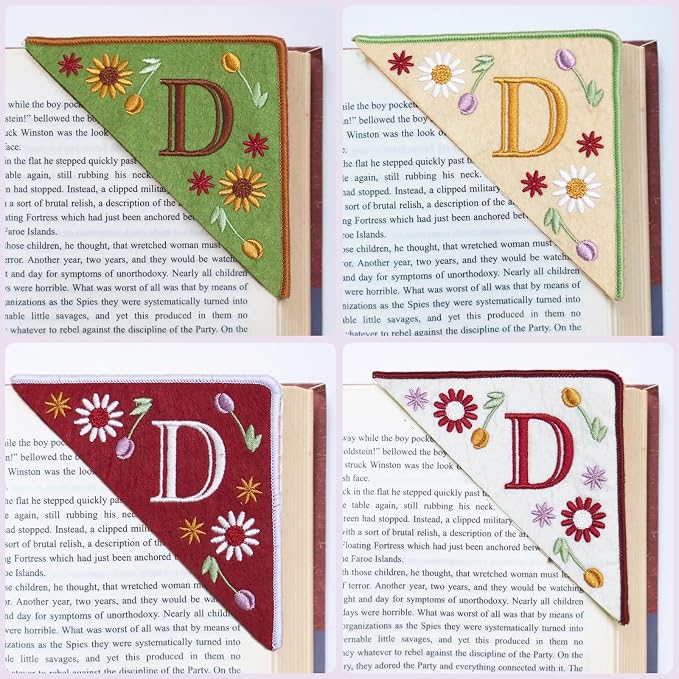 Personalized Embroidered Corner Mark, 4 Pack, Finished Initial Felt Bookmark - Image 4