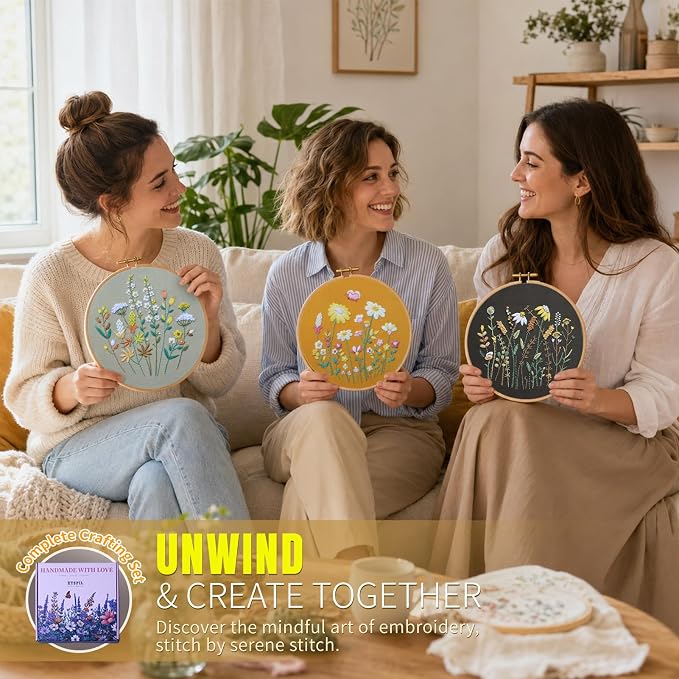 ETSPIL Embroidery Kit for Beginners, 2 Hoops, 4K Video, 4 Floral Patterns | - Image 7