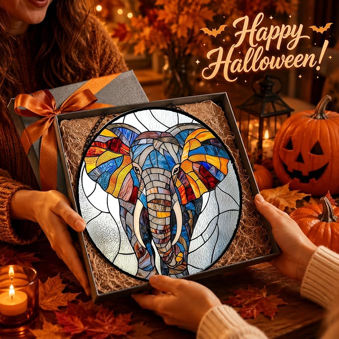 Elephant Acrylic Suncatcher Faux Stained Glass Window Hanging 6.3" | Birthday - Image 4
