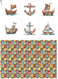 Patchwork Boat Cotton Fabric Panel – Six 10×10 inch Designs + Bonus 29.5×19.6 by FabricsTown