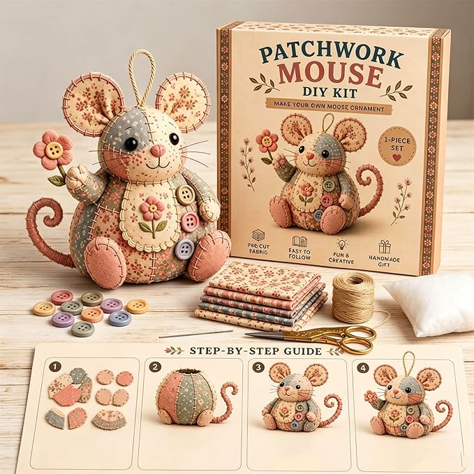 Patchwork Mouse DIY Kit, Handmade Sewing Craft Kit - Image 4