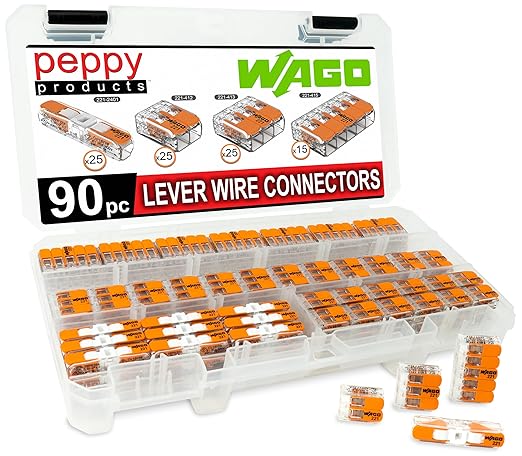 WAGO 221 Lever Nuts 90pc Compact Splicing Wire Connector Assortment with Case. Includes 221-2401, 221-412, 221-413, 221-415