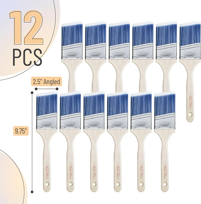 Bates- Paint Brushes, 12 Pack Angle Brushes, Treated Wood Handle | Wall Paint - Image 2