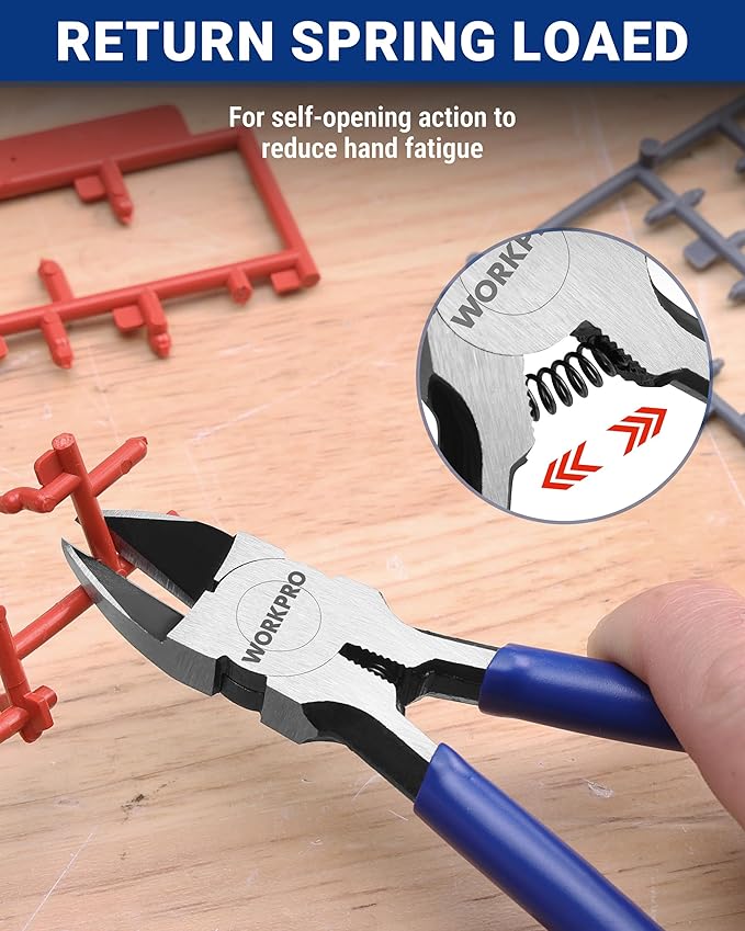 WORKPRO 6 Pack Wire Cutters, 6 Inch Precision Flush Cutters, Spring Loaded Side - Image 4