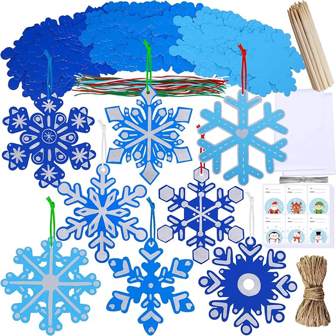 Winlyn 56 Sets 8 Styles Magic Color Scratch Blue Snowflake Ornaments by Winlyn
